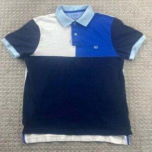 Chaps Golf Shirt Men Medium M Navy Blue White Color Block Everyday Polo